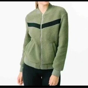 Zyia Active Olive Green Flying V Teddy Fleece Zip Up
Bomber Jacket